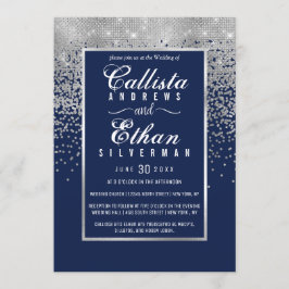 Chic Navy Blue Silver Glitzer Confetti Wedding Einladung