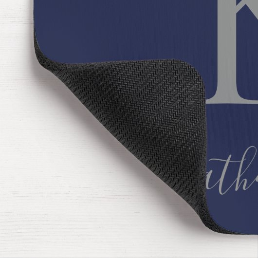 Chic Navy Blue Silver Monogram Script Mousepad (Ecke)