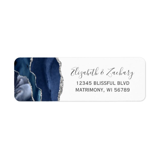 Chic Navy Blue Silver Wedding Rücksendeadresse (Vorne)