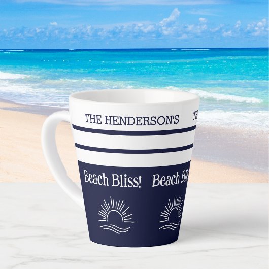 Chic Navy Blue Stripes Nautical Beach House Milchtasse