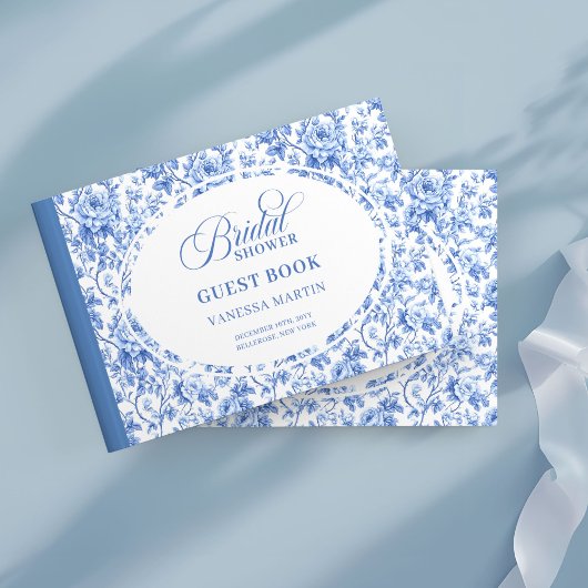 Chic Navy Blue Toile Roses Bridal Shower GuestBk Gästebuch