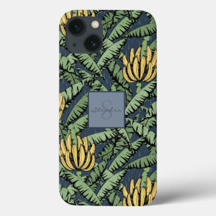 Chic Navy Blue Tropical Yellow Banana Leaf Muster Case-Mate iPhone Hülle