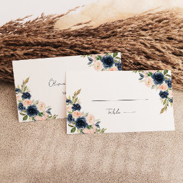 Chic Navy Blue und Blush Pink Floral Wedding Flat Platzkarte