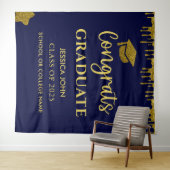 Chic Navy Blue und Gold Abschluss Foto Hintergrund Wandteppich (Beispiel (Horizontal))
