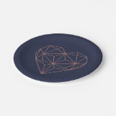 Chic Navy Blue und Rose Gold Foil Geometric Heart Pappteller (Schrägansicht)