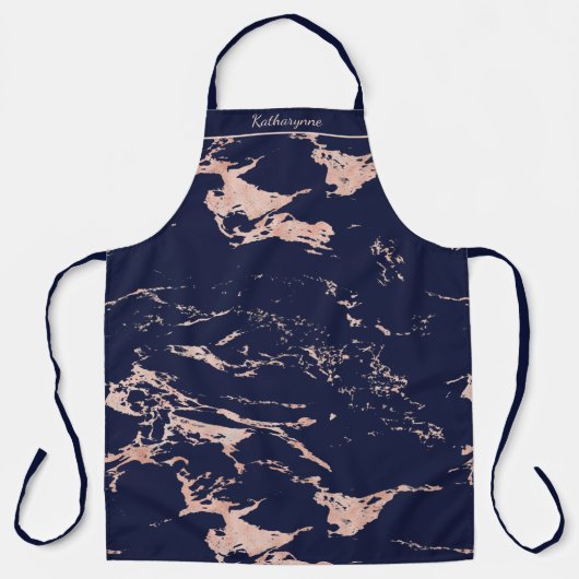 Chic Navy Blue und Rose Gold Foil Marmor Schürze (Vorderseite)
