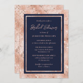 Chic Navy Blue und Rose Gold Glitzer Brautparty Einladung (Vorne/Hinten)