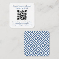 Chic Navy Blue und White Griechisch Key Wedding QR