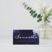 Chic Navy Blue Watercolor Abstrakt Blush Pink Visitenkarte (Stehend Vorderseite)