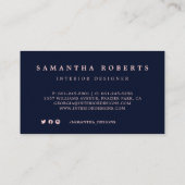 Chic Navy Blue Watercolor Abstrakt Blush Pink Visitenkarte (Rückseite)