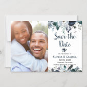 Chic Navy Blue White Blume Hochzeit speichern das Magneteinladung (Vorderseite)