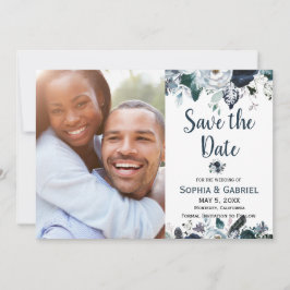 Chic Navy Blue White Blume Hochzeit speichern das  Save The Date