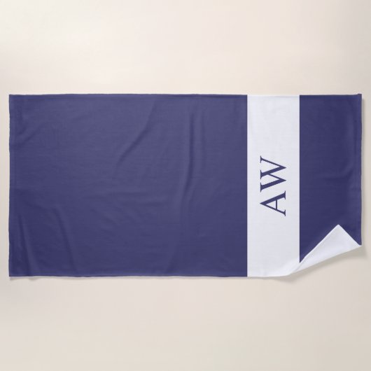 Chic Navy Blue White Mit Monogramm Strandtuch (Vorderseite)