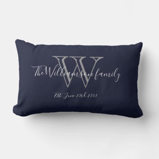 Chic Navy Blue White Monogram Family Keepake Lendenkissen (Vorderseite)