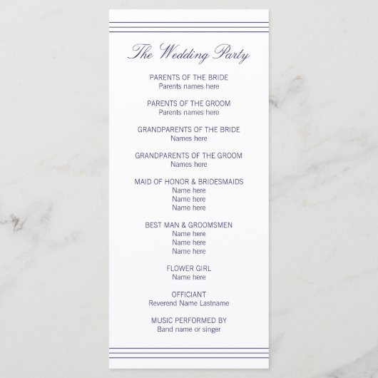 Chic Navy Blue White Monogram Program Rack Cards Programm (Rückseite)