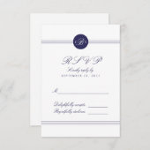 Chic Navy Blue White Monogram Response RSVP Card (Vorne/Hinten)