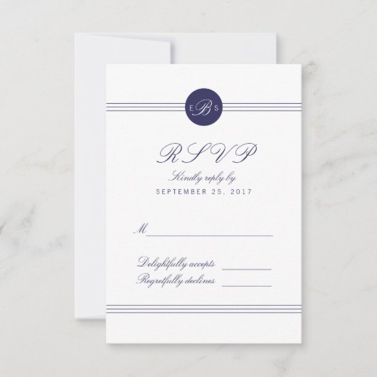 Chic Navy Blue White Monogram Response RSVP Card Karte (Vorderseite)