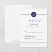 Chic Navy Blue White Monogram Response RSVP Card Karte (Vorne/Hinten)