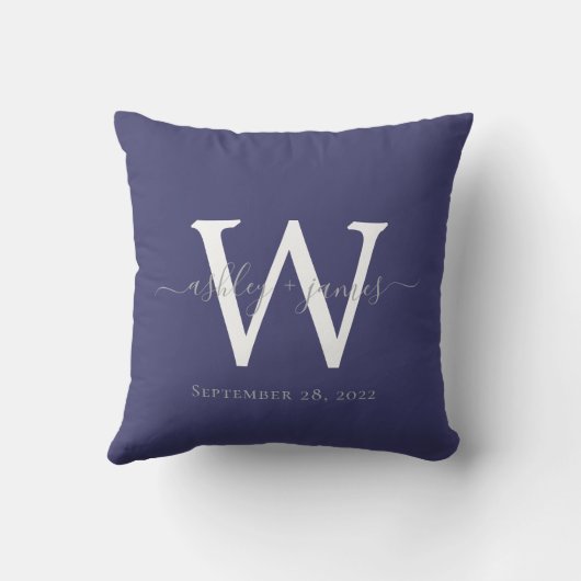 Chic Navy Blue White Monogram Wedding Keepake Kissen (Rückseite)