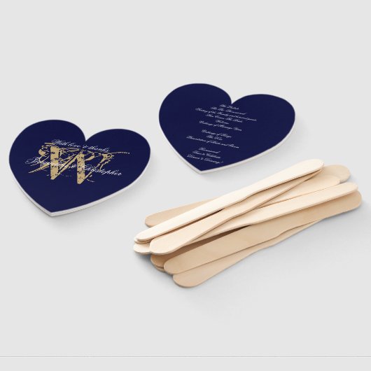 Chic Navy Blue & White Monogram Wedding Program Fächer (Non-assembled)
