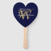 Chic Navy Blue & White Monogram Wedding Program Fächer (Vorderseite)