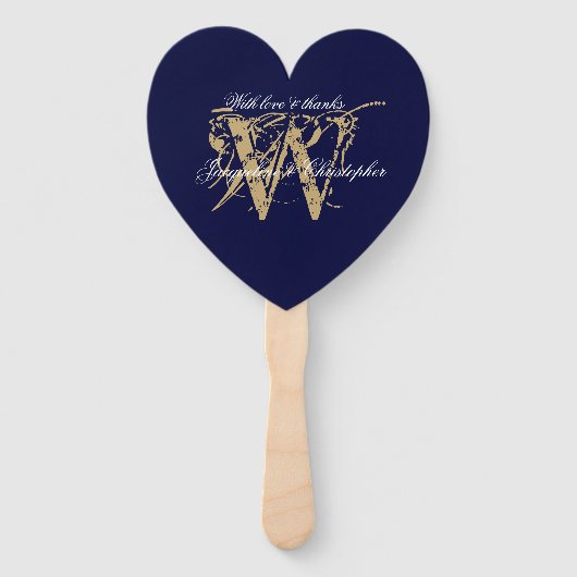 Chic Navy Blue & White Monogram Wedding Program Fächer (Vorderseite)