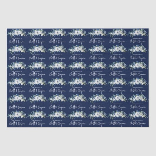 Chic Navy Blue White Peony Floral Custom Wedding Seidenpapier (Vorderseite)
