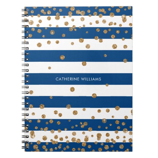 Chic Navy Blue White Stripes Gold Glitzer Confetti Notizblock (Vorderseite)