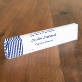 Chic Navy Blue White Stripes | Professional Custom Namensplakette (Seite)
