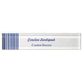 Chic Navy Blue White Stripes | Professional Custom Namensplakette (Vorderseite)