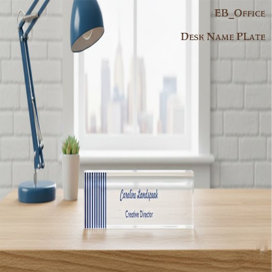 Chic Navy Blue White Stripes | Professional Custom Namensplakette