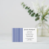 Chic Navy Blue & White Stripes Visitenkarte (Stehend Vorderseite)