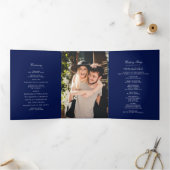 Chic Navy Blue & White Wedding Dreifach-gefaltete Programmkarte (Innenseite)