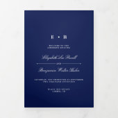 Chic Navy Blue & White Wedding Dreifach-gefaltete Programmkarte (Cover)