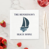 Chic Navy Blue Yacht Family Name Beach House Serviette (Beispiel)