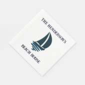 Chic Navy Blue Yacht Family Name Beach House Serviette (Ecke)