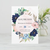 Chic Navy Blush Pink Blues Hochzeit speichern das Einladung (Stehend Vorderseite)