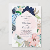 Chic Navy Blush Pink Floral Engagement Party Einladung (Vorderseite)