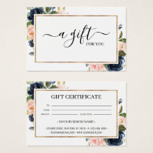 Chic Navy Blush Pink Floral Gift Certificate Card