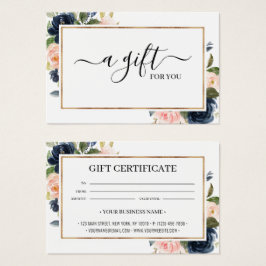 Chic Navy Blush Pink Floral Gift Certificate Card