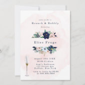 Chic Navy Blush Pink Florals Brunch & Bubbly Einladung (Vorderseite)