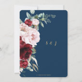 Chic Navy Burgundy Blush Peonies Floral Wedding Einladung (Rückseite)