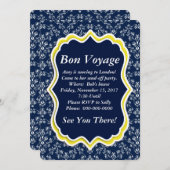 Chic Navy Damask Floral "Bon Voyage" Einladung (Vorne/Hinten)