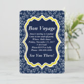 Chic Navy Damask Floral "Bon Voyage" Einladung (Stehend Vorderseite)