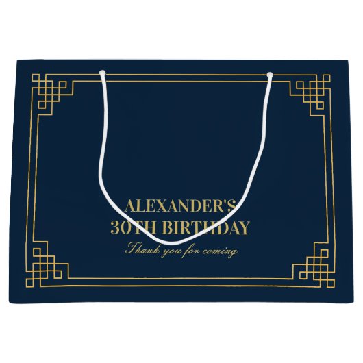Chic Navy Gold Art Deco Geburtstag Große Geschenktüte (Vorderseite)