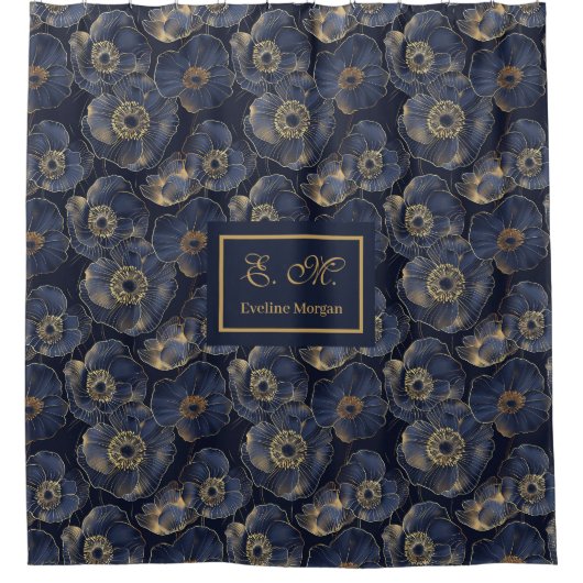 Chic Navy Gold Bathroom Statement Curtain Duschvorhang (Vorderseite)