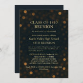 Chic Navy Gold Bokeh 45th Class Reunion Invitation Einladung (Vorne/Hinten)