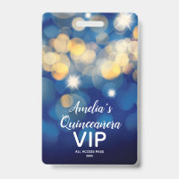 Chic Navy Gold Bokeh Quinceañera Einladung VIP Pas