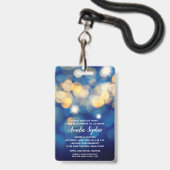 Chic Navy Gold Bokeh Quinceañera Invite VIP Pass Ausweis (Rückseite mit Lanyard)