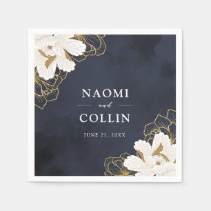 Chic Navy & Gold Floral Wedding Serviette